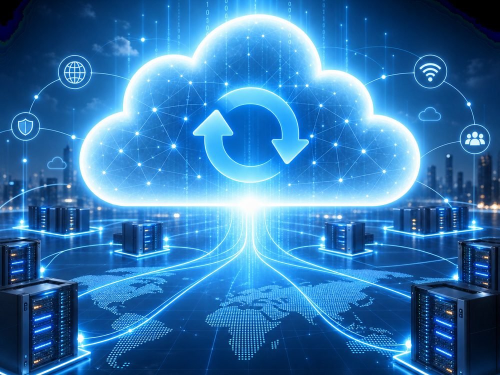 Enterprise cloud infrastructure environment with connected systems and storage
